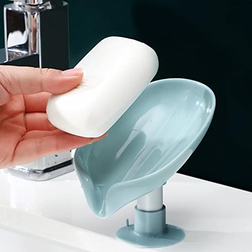 Leaf-Shape Self Draining Soap Dish Holder, Easy Clean Soap Dish for Shower with Suction Cup Creative soap Box, for Bathroom, Kitchen, Bathtub, Wash basins (Multicolor, plastic, Pack of 1)